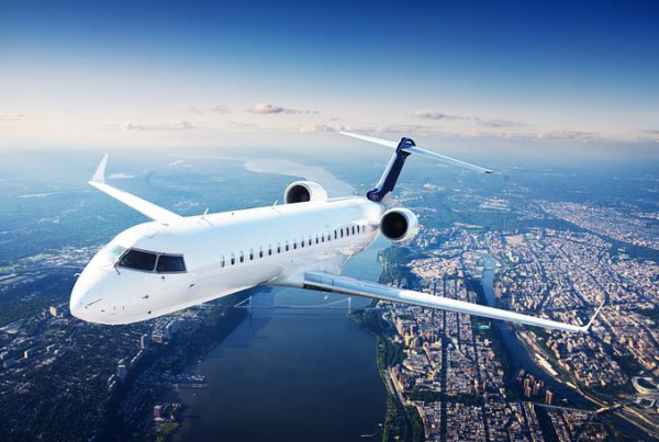 a business jet changing course